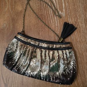 Rachel Zoe Purse Sequin Gold Black Silver Chainstrap Clutch Evening Bag